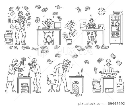 Office people in stressful chaos environment sketch vector illustration isolated. Office people in stressful chaos environment sketch vector illustration isolated. 69448692