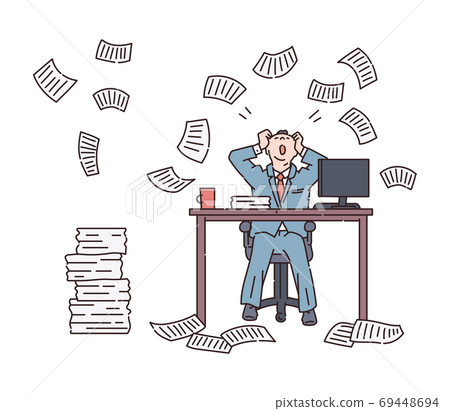 Vector line illustration of an office worker on deadline. Vector line illustration of an office worker on deadline. 69448694