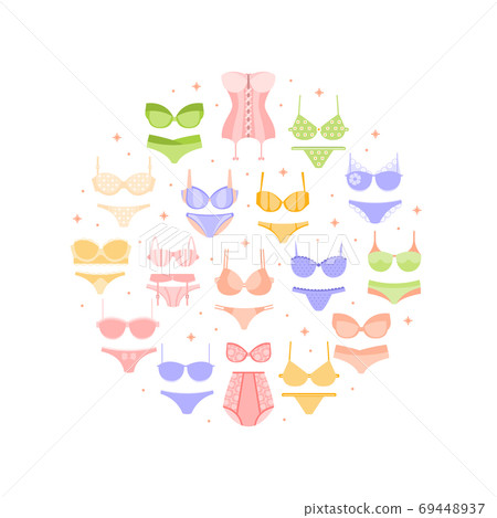 Lingerie Circle Poster with Female Underwear Attributes Arranged in Circle Shape Lingerie Circle Poster with Female Underwear Attributes Arranged in Circle Shape 69448937