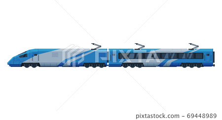 Passenger Train, Modern Railway Locomotive, Railroad Transportation Flat Vector Illustration on White Background 69448989