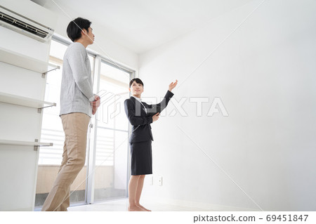 看房子裡面的日本女性房地產銷售員 看房子裡面的日本女性房地產銷售員 69451847