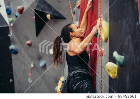 Extreme sport, stress relief, bouldering, people and healthy lifestyle concept. 69452661