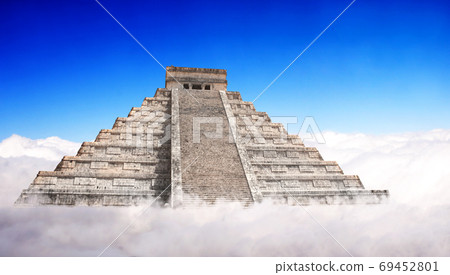 Giant Mayan Pyramid with a base hidden in the clouds Giant Mayan Pyramid with a base hidden in the clouds 69452801