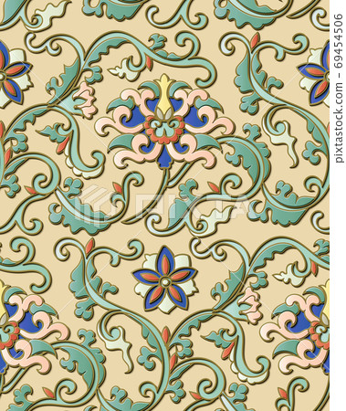 Seamless relief sculpture decoration retro pattern Chinese botan 69454506