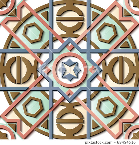 Seamless relief sculpture decoration retro pattern geometry roun 69454516