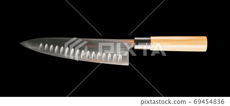 Traditional Japanese gyuto chief knife isolated on black Traditional Japanese gyuto chief knife isolated on black 69454836