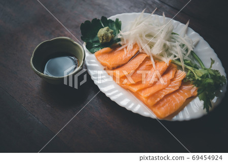 Japanese food sashimi salmon in japan restaurant Japanese food sashimi salmon in japan restaurant 69454924