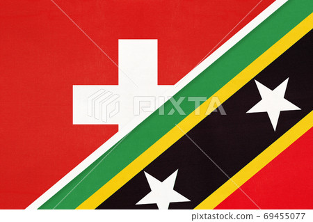 Switzerland and Saint Kitts and Nevis, symbol of national flags from textile. Championship between two countries. 69455077