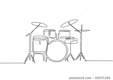 One Single Line Drawing Of Drum Band Set Stock Illustration