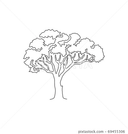One continuous line drawing beauty marula tree for wall decor art poster print 69455306