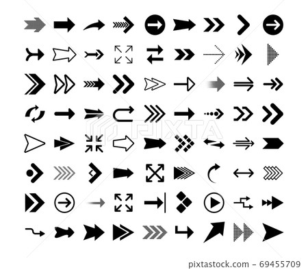 Arrows big black set icons. Arrow icon. Arrows for web design, mobile apps, interface and more. Vector stock illustration. 69455709