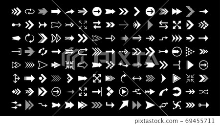 Arrows big black set icons. Arrow icon. Arrows for web design, mobile apps, interface and more. Vector stock illustration. 69455711