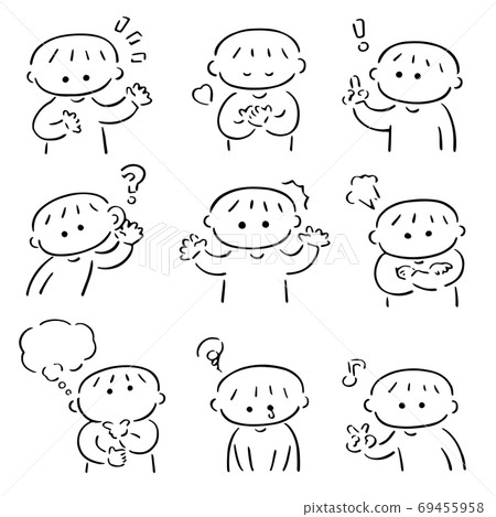 Situation & emotion set represented by poses Black and white illustration 69455958