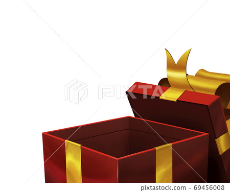 Red gift box open with gold ribbon isolate illustration art 3d. 69456008