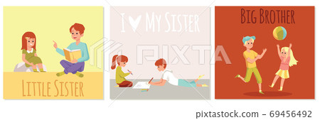 Set of brothers and sisters together, flat cartoon vector illustration isolated 69456492