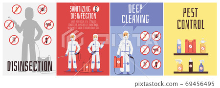 Poisoning insects service horizontal picture, flat cartoon vector illustration 69456495