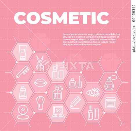 Cosmetic pink background with icons and signs 69456533