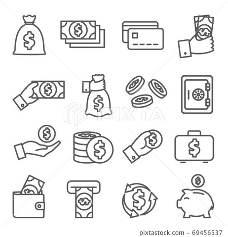 Money line icons set on white background 69456537