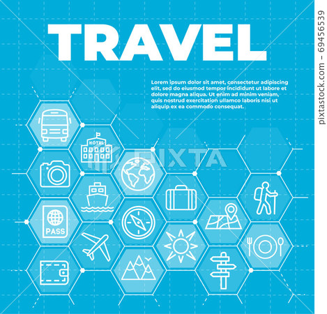 Travel and tourism blue background with icons and signs 69456539