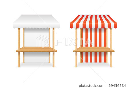Realistic Detailed 3d Blank and Striped Market Stall Template Mockup Set. Vector Realistic Detailed 3d Blank and Striped Market Stall Template Mockup Set. Vector 69456584