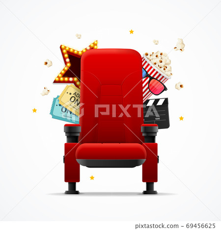 Realistic Detailed 3d Red Cinema Chair Concept…. - Stock Illustration