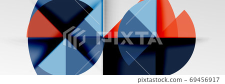 Bright color circles, abstract round shapes and triangles composition with shadow effects. Vector modern geometric design template 69456917