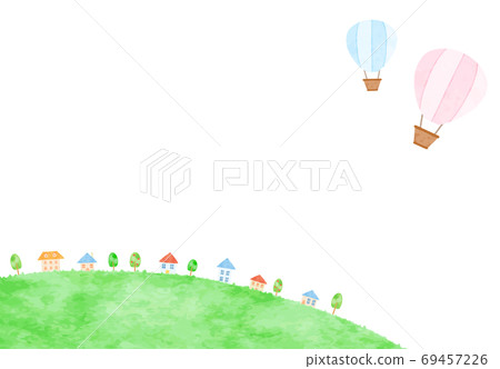 Illustration of cute hot air balloon and cityscape Illustration of cute hot air balloon and cityscape 69457226