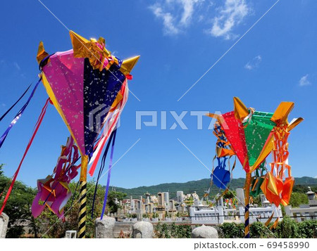 Hiroshima Obon Festival A colorful tray lantern that decorates the grave 69458990