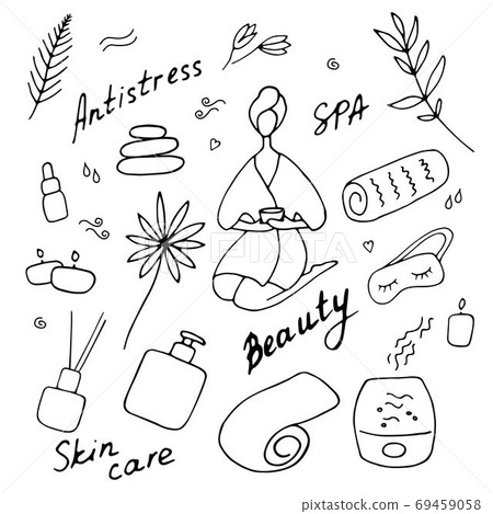 SPA salon icons. Beauty concept. Skin care signs. Hand drawn vector illustraton 69459058