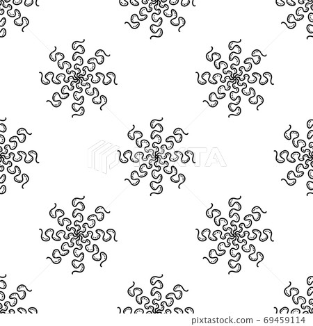 Seamless pattern made from doodle abstract snowflakes. Isolated on white background. Vector stock illustration. 69459114