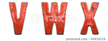 Set of letters V, W, X made of red painted metal isolated on white background. 3d 69459219