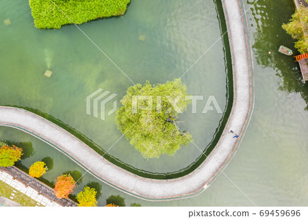 path over water in aerial view path over water in aerial view 69459696