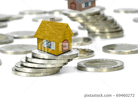 Start creating family with home and coin on white background bac 69460272