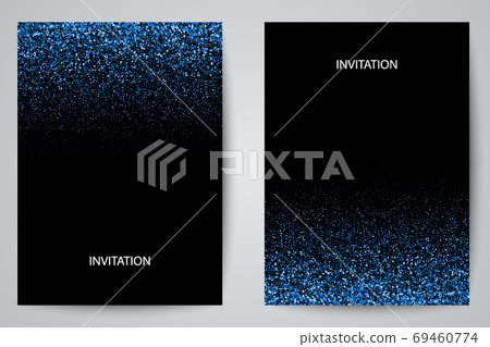 Two template design of invitation with blue gold sequin.Festive design postcards,invitations,brochures 69460774