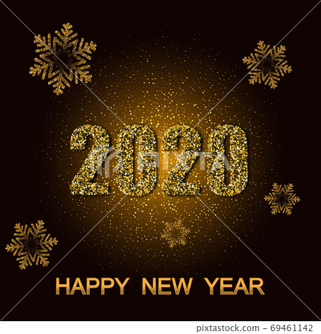 2020 New Year and Christmas posters. Vector illustration. Winter holiday invitations with gold shining decorations. Golden Vector luxury text 2020 Happy new year. Gold Festive Numbers Design eps10 69461142