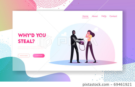 Gangsters Violence Organized to Steal Money from People Landing Page Template. Masked Robber Steal Bag with Money 69461921