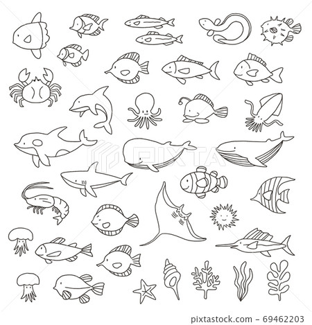 Illustration material collection of cute fish, 69462203