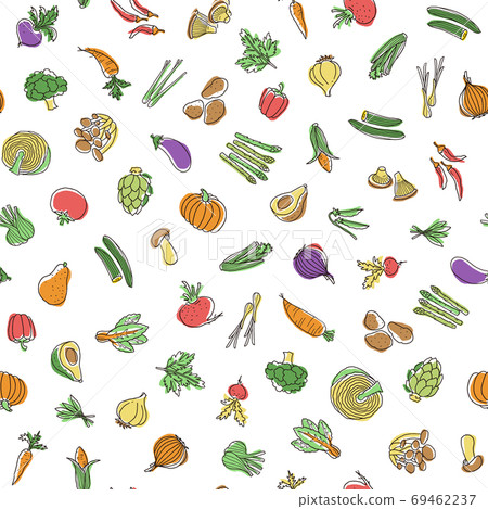 Seamless pattern of cute vegetables, - Stock Illustration ...