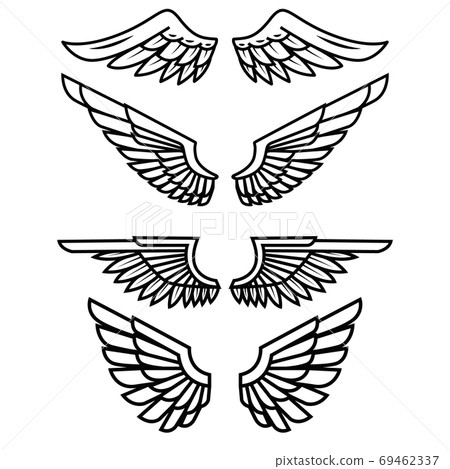 Set of the wings isolated on white background. Design elements for logo, label, emblem, sign, badge. Vector illustration 69462337