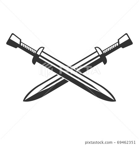 Two crossed swords isolated on white background. Vector illustration 69462351