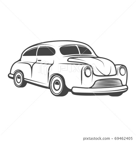 Retro car isolated on white background. Design element for logo, emblem, sign, brand mark. Vector illustration Retro car isolated on white background. Design element for logo, emblem, sign, brand mark. Vector illustration 69462405