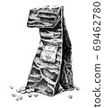 Paper bag with coffee beans. Hand-drawn black and white illustra 69462780