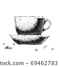 Cup of coffee . Hand-drawn black and white illustration. Jpeg on 69462783