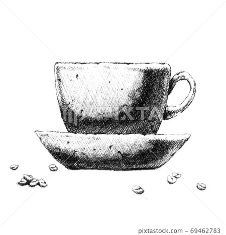 Cup of coffee . Hand-drawn black and white illustration. Jpeg on Cup of coffee . Hand-drawn black and white illustration. Jpeg on 69462783