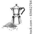 Geyser coffee maker. Hand-drawn black and white illustration. Jp 69462784