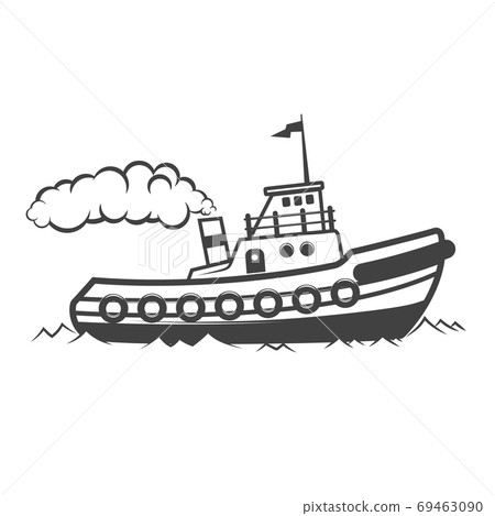 Towing ship illustration isolated on white background. Design elements for logo, label, emblem, sign. Vector illustration 69463090