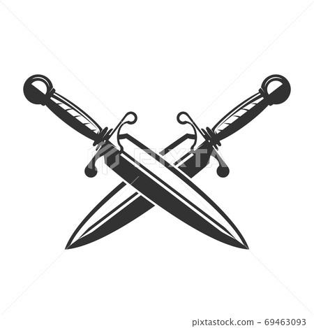 silhouette of crossed swords, Stock image