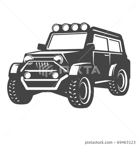 off-road car illustration isolated on white background. Design element for logo, label, emblem, sign. Vector illustration 69463123