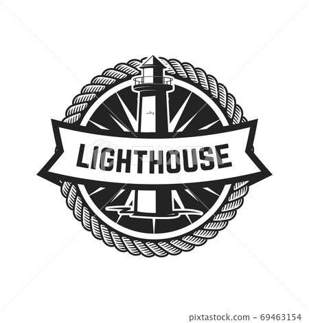 Emblem template with lighthouse isolated on white background. Design elements for logo, label, emblem, sign, badge. Vector illustration 69463154
