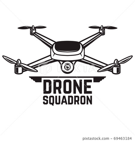 Drone illustration isolated on white background. Quadcopter icon. Design element for logo, label, emblem, sign. Vector illustration 69463184